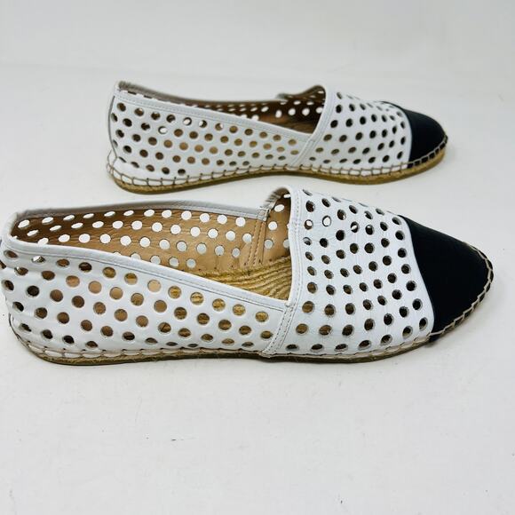 Loeffler Randall Leather Perforated Slip On Espadrille White Black Cap Toe - 9B - Picture 5 of 7